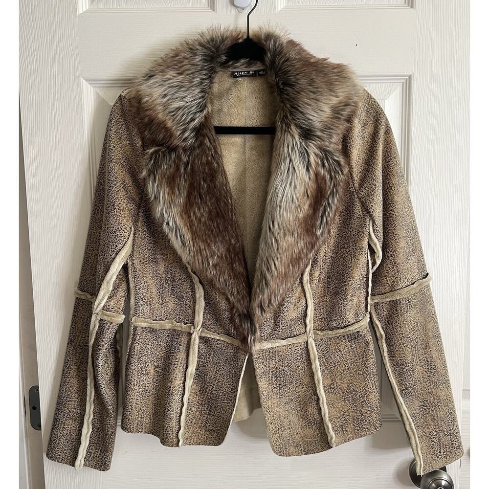ALLEN B. BY ALLEN SCHWARTZ VTG Y2K Faux Fur Suede Penny Lane Patchwork Jacket M